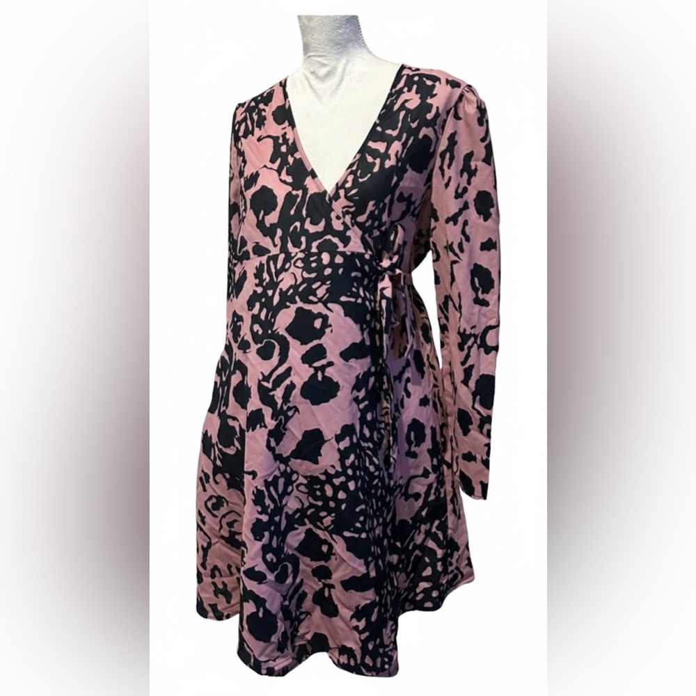 Missguided Maternity Pink & Black Abstract Print Wrap Mini Dress 6 Bump Friendly